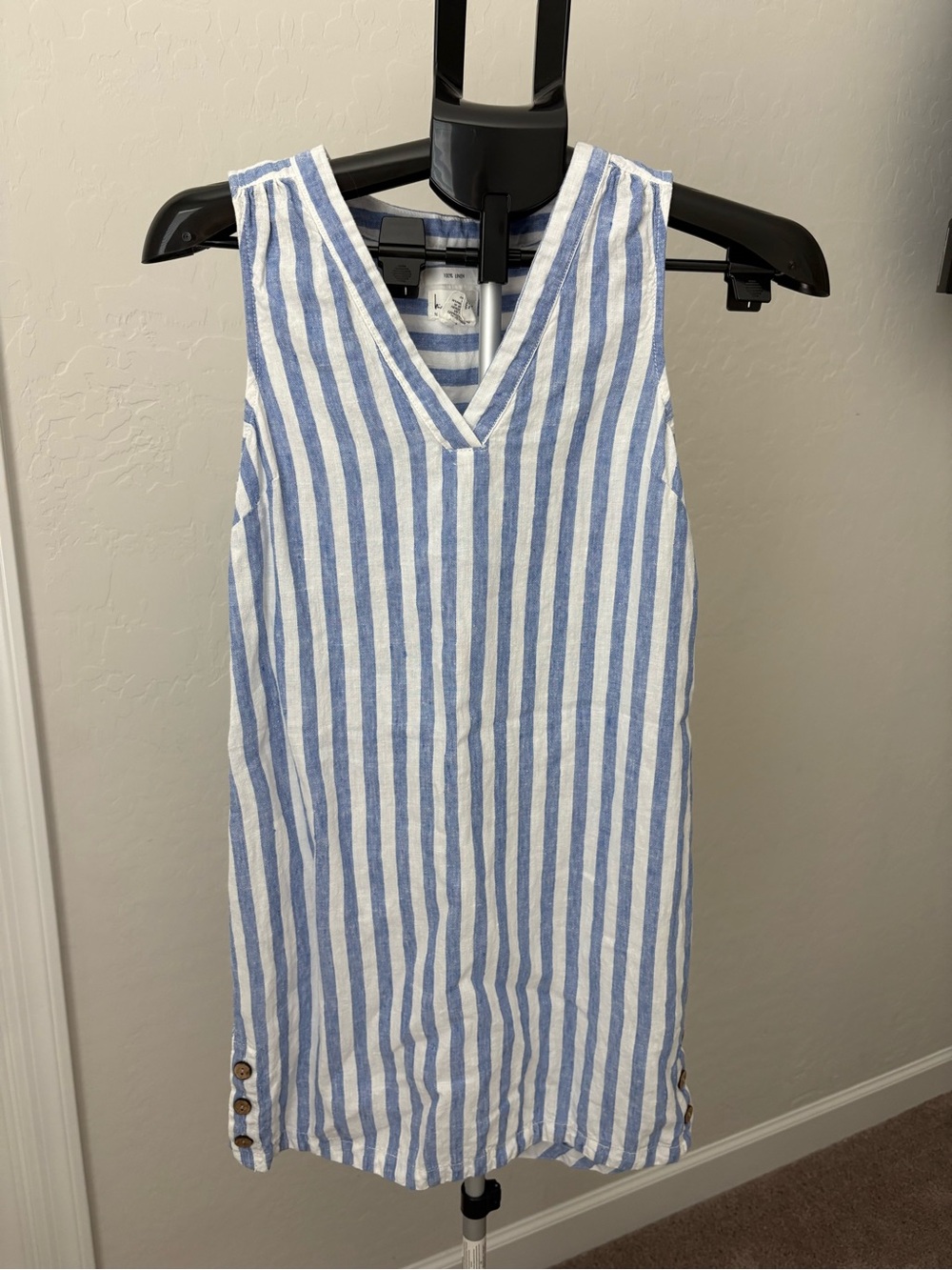 Coastal Aesthetic 100% Linen Tank Dress XS Blue White Striped Coastal Grandma